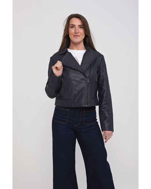Elle Blue Leather Biker Jacket