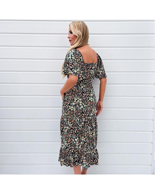 AX Paris Multicolor Ditsy Printed Flutter Sleeve Midi Dress