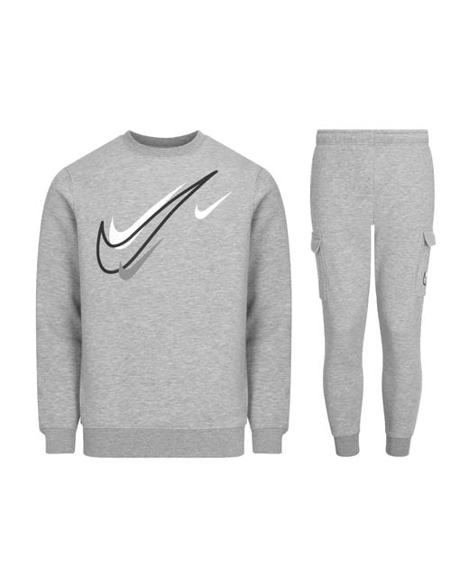 Nike Gray Sportswear Multi Swoosh Graphic Fleece Tracksuit Set, Cotton for men