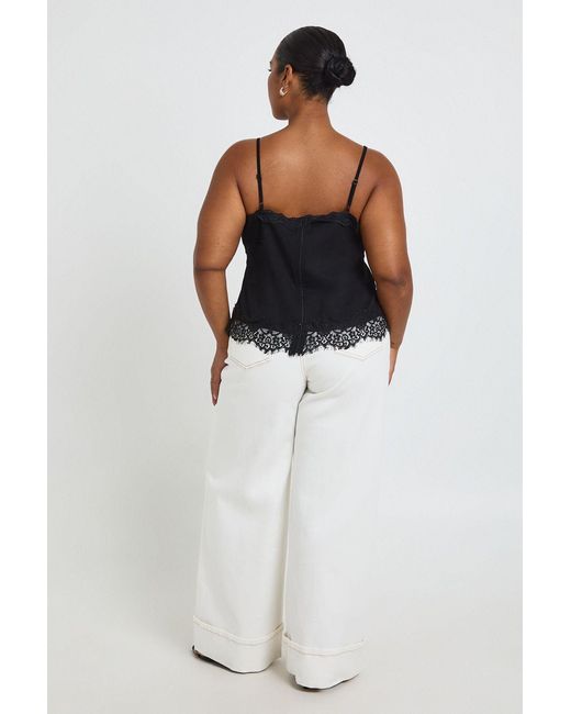 Boohoo Blue Plus Lace Trim Chiffon Cami Top