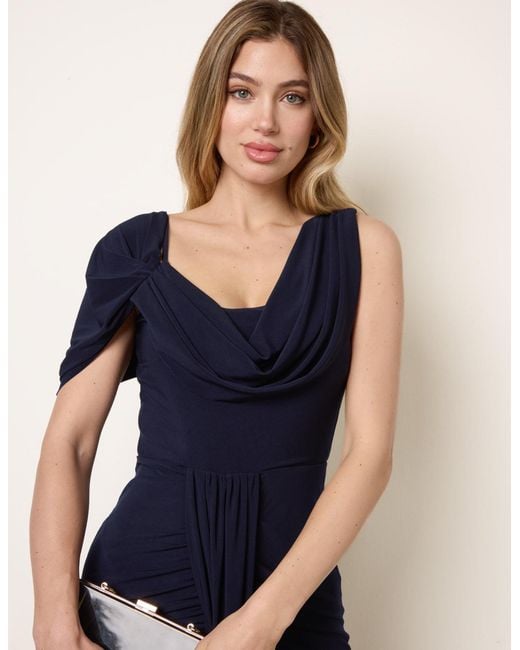 Blue Vanilla Blue Interlock Twist Yarn Drape Detail Off Shoulder Dress