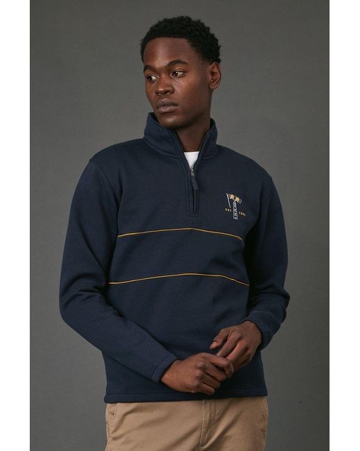 MAINE Blue Tobacco Lighthouse Half Zip Jumper Cotton for men