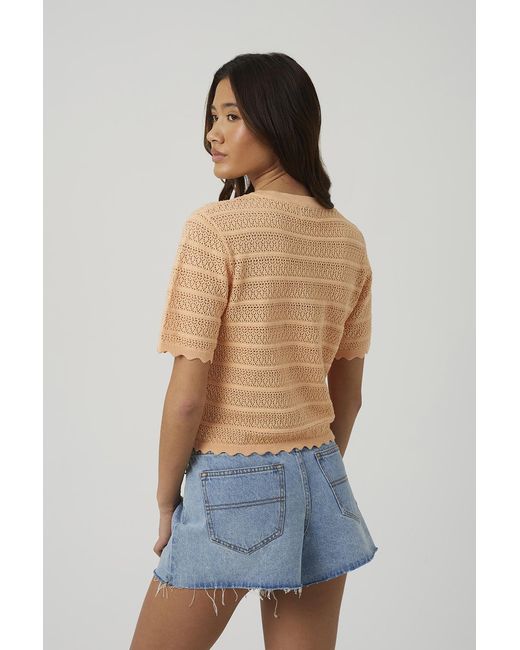 Brave Soul Blue Short Sleeve Stitch Detail Crew Neck Cardigan