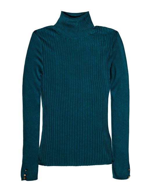 Lipsy Green Ribbed Button Cuff Roll Neck Jumper