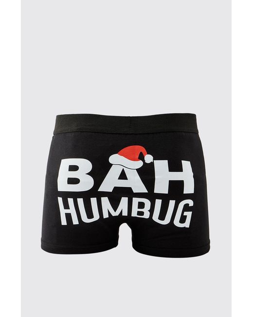 BoohooMAN Black Bah Humbug Christmas Boxers for men