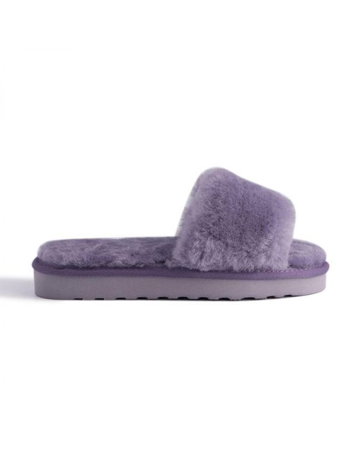 Aus Wooli Purple Australia Sheepskin Fluff Slide Slippers