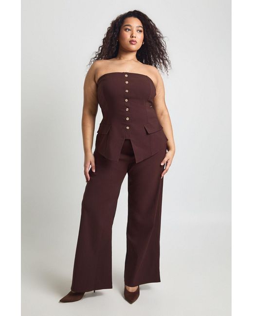 Boohoo Red Plus Super Stretch Bandeau Longline Waistcoat & Wide Leg Trousers