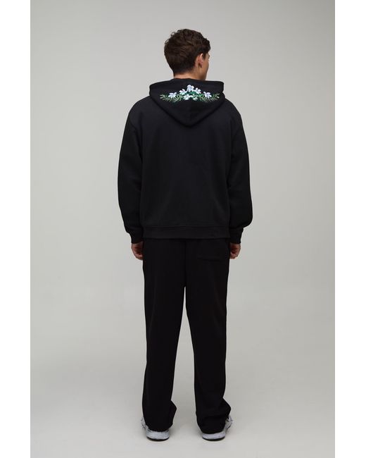 BoohooMAN Blue Oversized Boxy Floral Embroidered Zip Through Hoodie for men