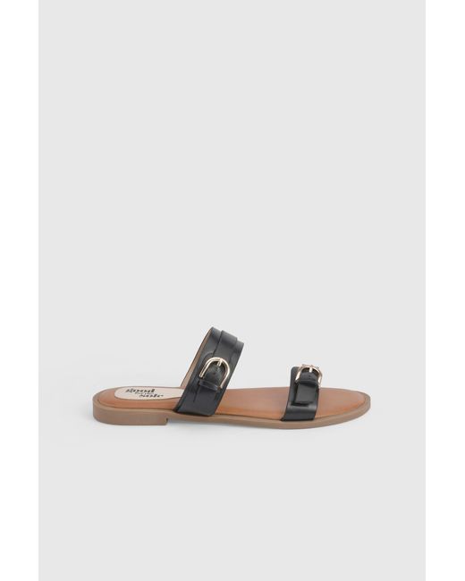 Good for the Sole Black Heidi Faux Leather Double Buckle Comfort Mules