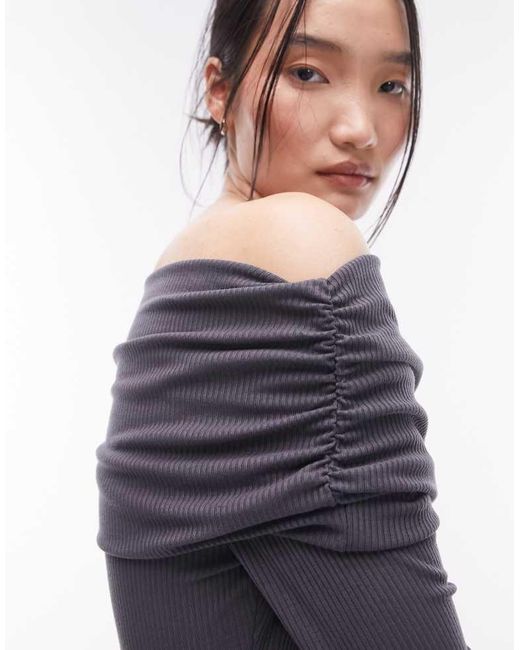 TOPSHOP Blue Long Sleeve Bardot