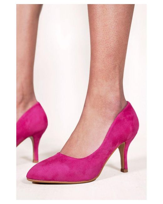 Where's That From Pink 'Paola' Mid High Heel Court Pump Shoes With Pointed Toe