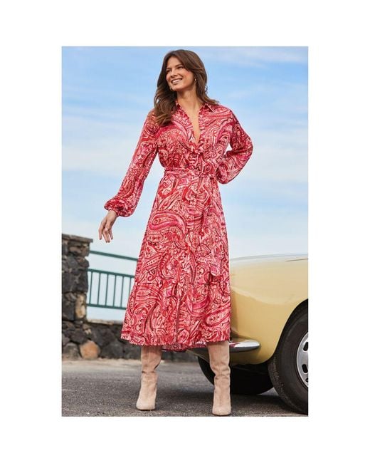 Sosandar White Paisley Print Belted Midi Shirt Dress