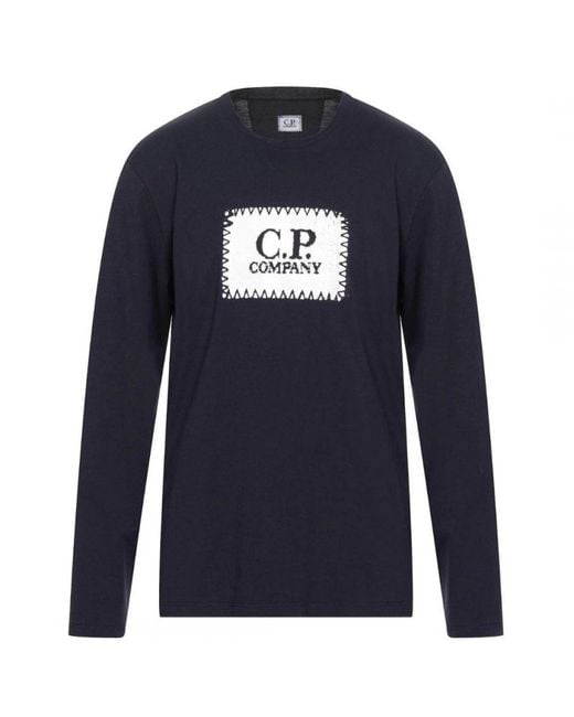 C P Company Blue Block Chest Logo Long Sleeve T-Shirt for men