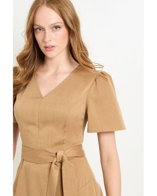 PRINCIPLES Natural Seam Detail Belted Midi Dress