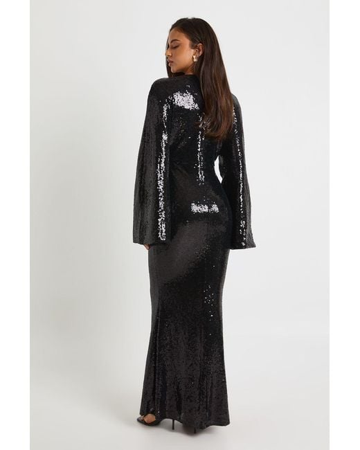 Boohoo Black Sequin Angel Sleeve Maxi Dress