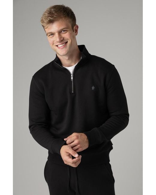 French Connection Black Cotton Blend Half-Zip Jumper for men