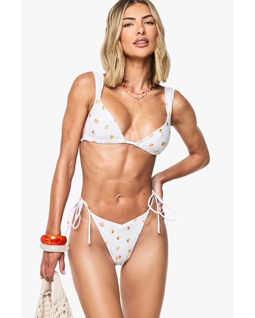 Boohoo Orange Tangerine Print Ruched Bum Tie Side Bikini Brief