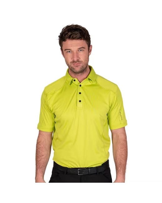 Island Green Yellow Topstitched Golf Polo Shirt (Lime) for men