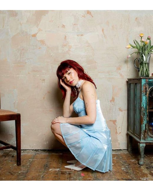 Labelrail Blue X Lara Adkins Shimmer Pleated Mini Dress
