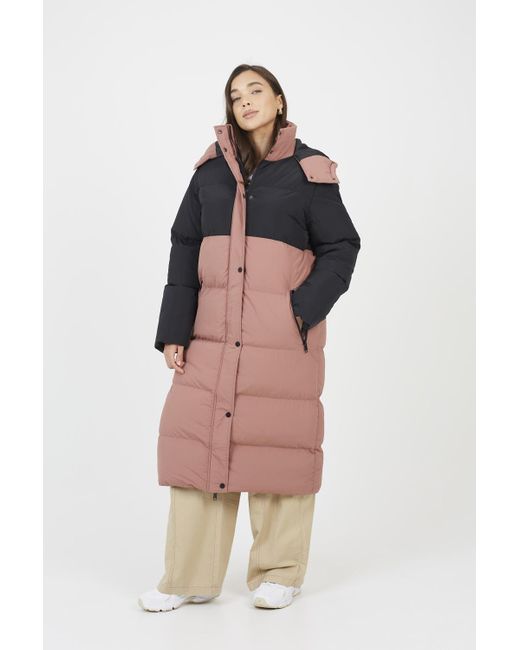 Brave Soul Pink Dusty Maxi Contrast Hooded Puffer Jacket