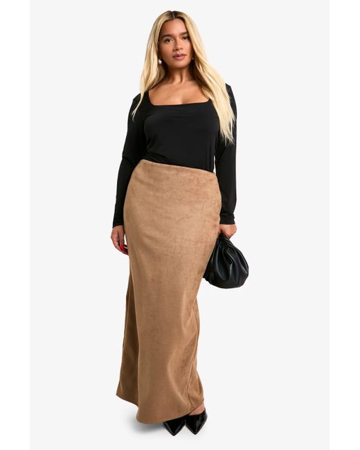 Boohoo Black Plus Suede Maxi Skirt