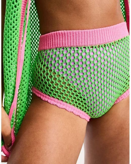 Collusion Green Crochet Beach Short Co Ord