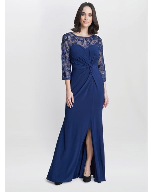 Gina Bacconi Blue Sonia Sweetheart Knot Detail Maxi Dress