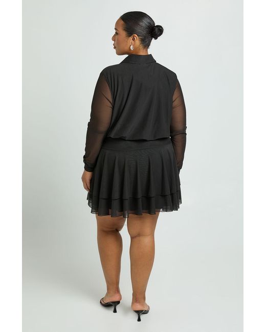 Boohoo Black Plus Collared Drop Hem Skater Dress