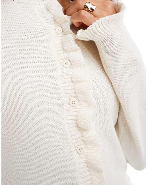 ASOS White Button Front Cardigan With Frill