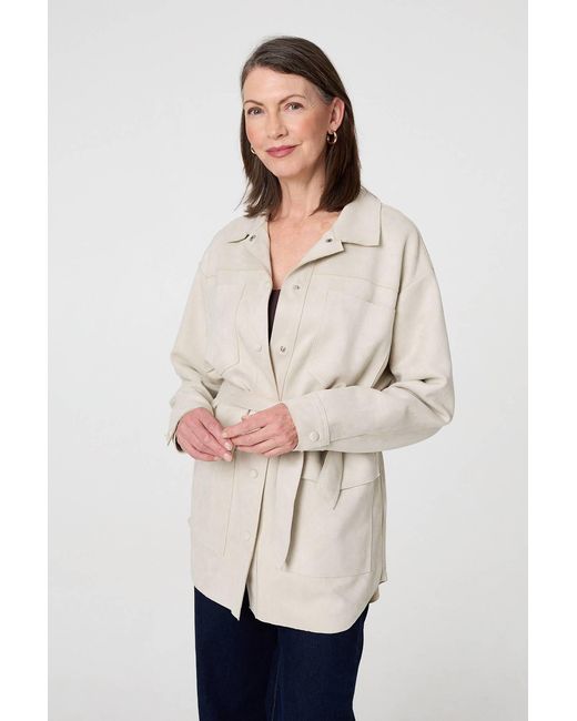 Izabel London Natural Faux Suede Tie Waist Relaxed Shacket