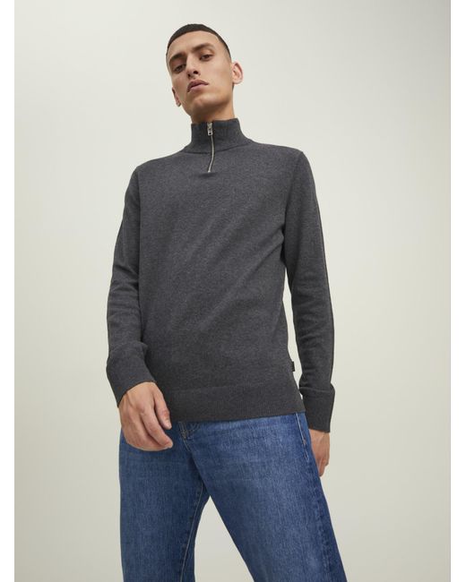 Jack & Jones Trui Emil Knit Half Zip in het Gray voor heren