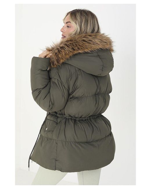 Brave Soul Gray 'Narla' Mid Length Puffer Parka With Faux Fur Hood