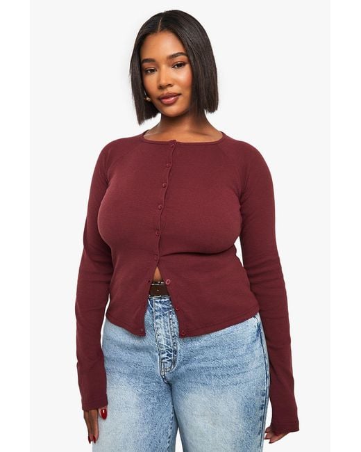 Boohoo Red Plus Button Down Long Sleeve Top