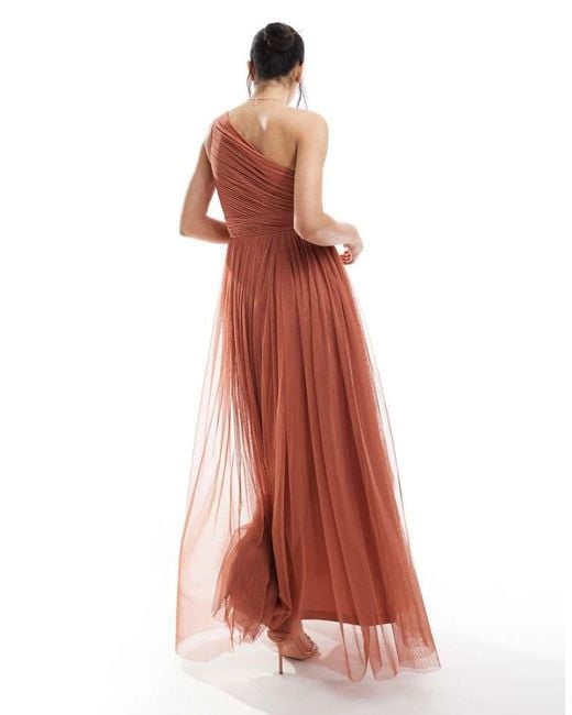 LACE & BEADS Red Bridesmaid One Shoulder Maxi Dress