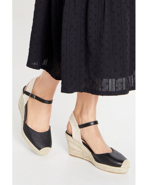 Wallis Black Dixie Shimmer Closed Toe Espadrille Wedge Sandals