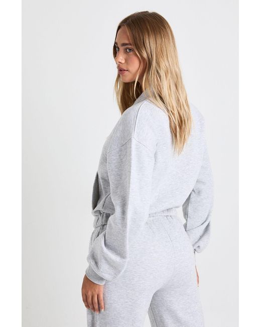Boohoo White Zip Through Collared Bomber Sweatshirt