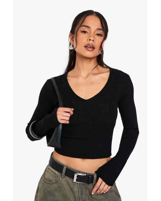 Boohoo Black Twist Back Detail Rib Jumper