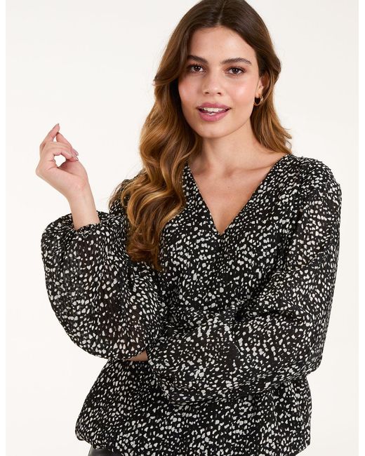 Blue Vanilla Black Pleated Bubble Hem Blouse