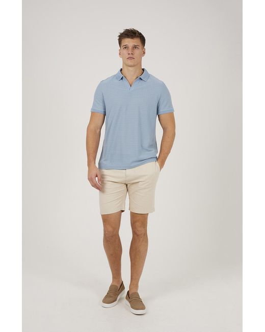 Brave Soul Blue Trophy Neck Jacquard Polo Shirt for men