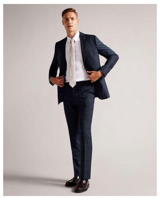 Ted Baker Blue Meraets Slim Fit Navy Check Suit Trousers for men