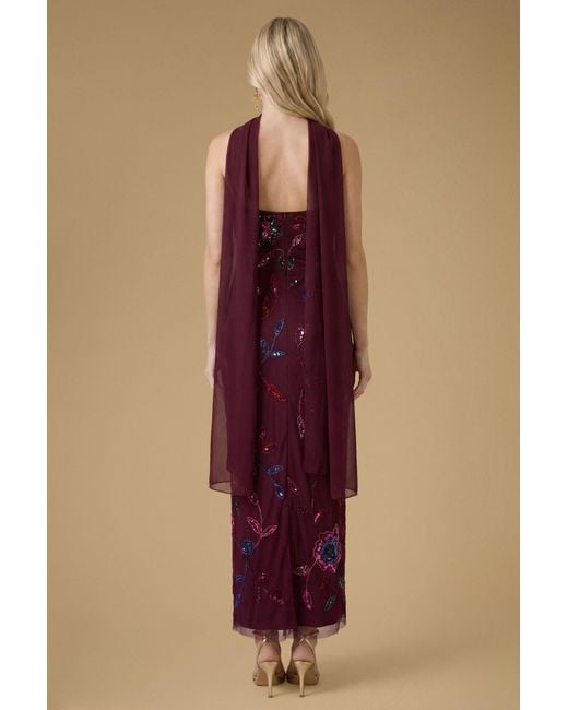 Oasis Red Floral Embellished Mesh Midaxi Dress
