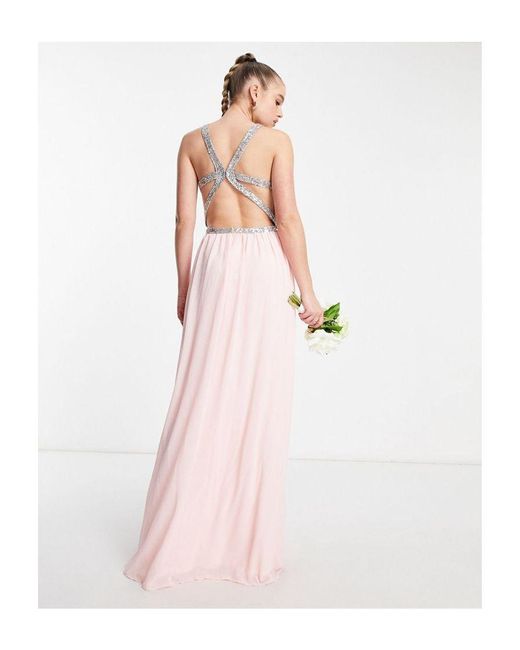 TFNC London Pink Open Back Chiffon Maxi Dress With Pretty Embellishment