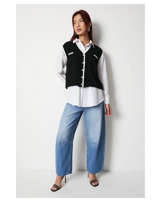 Warehouse Black Knitted Mono Button Through Waistcoat