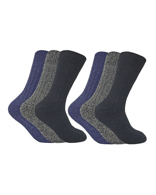 Sock Snob Blue 6 Pack Thick Warm Wool Blend Hiking Socks for men