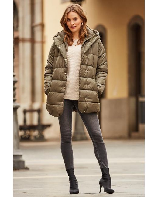 Sosandar Metallic Khaki Padded Coat With Hood