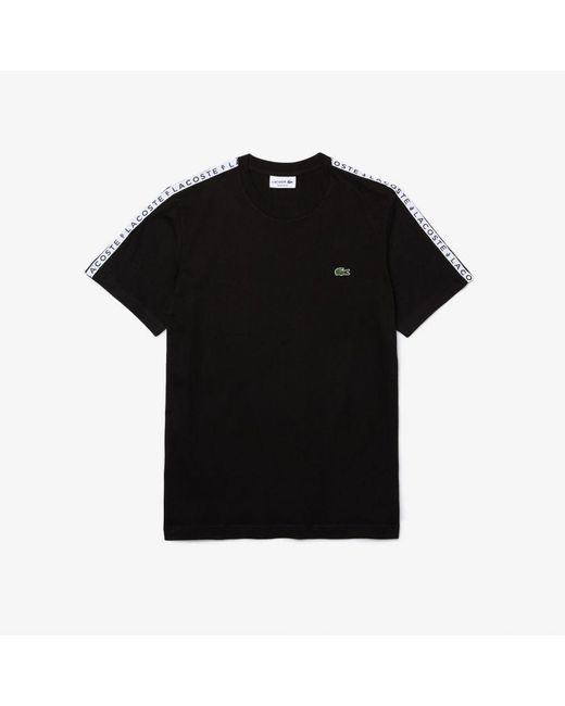 Lacoste Men's Crew Neck Print Striped Cotton T-shirt In Black voor heren