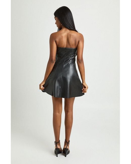 Boohoo Black Leather Look Bandeau Mini Dress