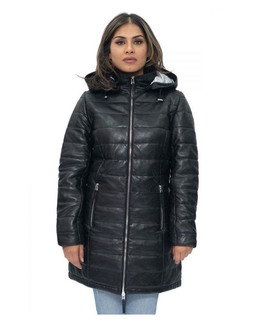 Infinity Leather Blue Puffer Parka Jacket-Andria