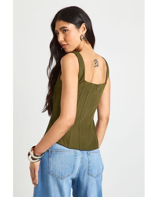 Boohoo Green Tall Structured Crepe Corset Top