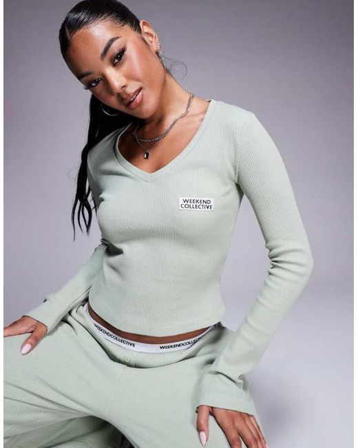 ASOS Gray Co-Ord Waffle V Neck Top